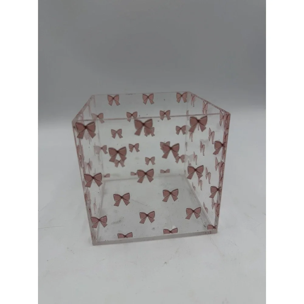 Aslsiy Cute Coquette Pink Bow Pen Holder White 1 Compartment Acrylic
